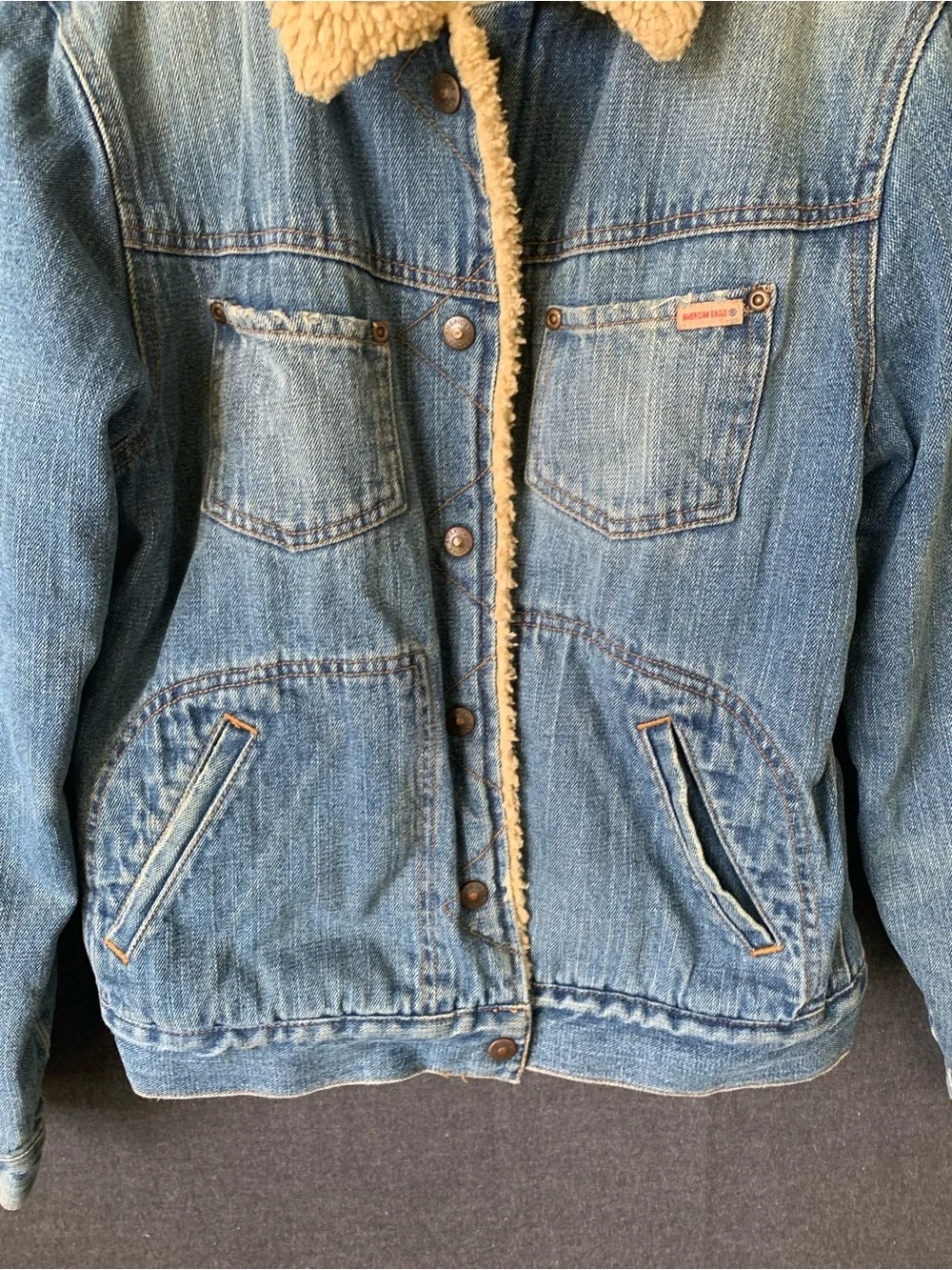 Vintage American Eagle Sherpa Lined Denim Jacket Womens Snap Buttons 90s Trucker - Picture 2 of 11